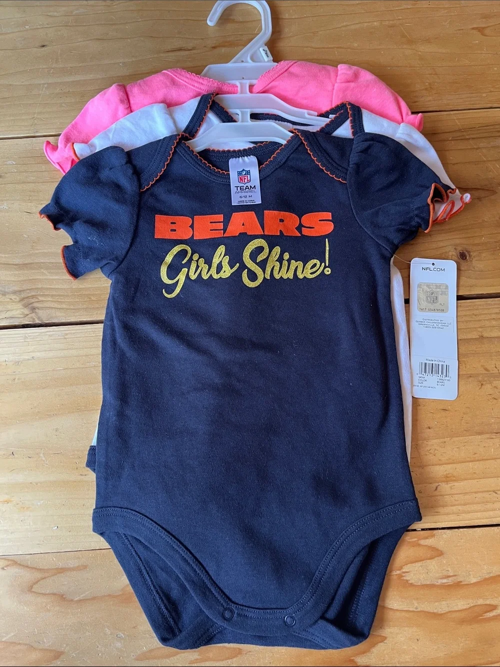 NFL Chicago Bears Baby One-Piece Bodysuit 3 Pack 6-12 Months